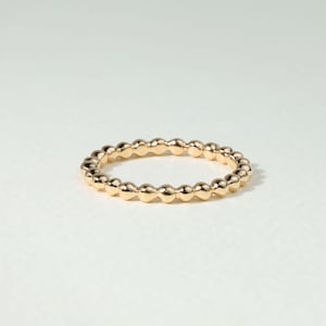Dainty Solid Gold Ball Ring, Stacking Delicate Beaded Band, Minimalist Gold Stackable Dot Ring, Tiny Gold Thumb or Midi Ring Gift