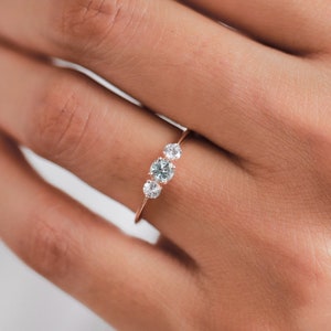 Aquamarine and Lab Grown Diamond Engagement Ring | Dainty Solid Gold Minimalist Ring | March Birthstone Anniversary Gift for Her