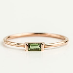 Baguette Green Tourmaline Ring, Stacking Ring, Baguette Cut Green Stone Ring, Elegant Pink Tourmaline Stackable Ring