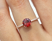 Garnet engagement ring, Red garnet engagement ring, January birthstone, garnet ring, anniversary ring, promise ring, Garnet and diamond