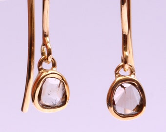 Rose cut Diamond Drop Earrings - Diamond Polki Dangle Earrings - Slice Diamond Jewelry - Elegant Diamond Earrings for Special Occasions