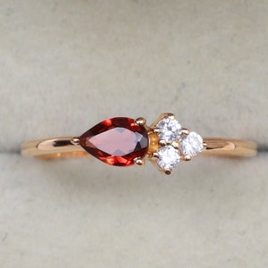 Garnet Engagement Ring - Red Garnet and Diamond Ring - Garnet Stacking Ring - January Birthstone - Dainty Garnet Ring
