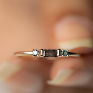 Grauer Diamant Baguette Ring, Türkis Saphir Ring, Salz und Pfeffer Diamant, Stapel Diamant Ring, Zierliche 14K Gold Ring, Einzigartiger Feiner Schmuck