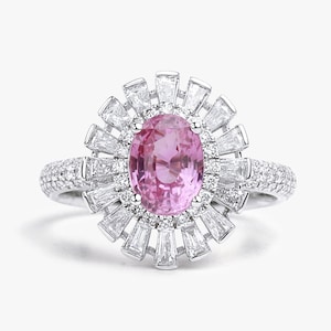 Pink sapphire engagement ring, Diamond and sapphire ring, Vintage engagement ring, Halo Diamond Sapphire Ring with Oval Sapphire