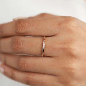 Diamond Stacking Ring, Signet Diamond Ring, Stackable Gold Ring, Dainty Thin Ring for Every Day, Elegant Stacking Diamond Band