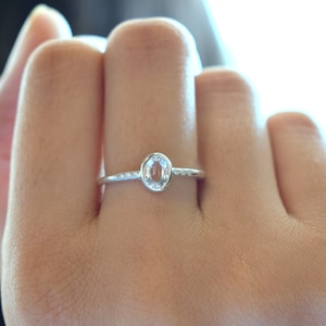 White Sapphire Engagement Ring - Oval Cut White Sapphire Ring - Solid Gold Bridal Ring- Alternative Diamond Ring - Timeless Proposal Jewelry