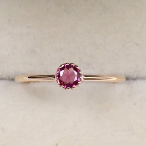 Rhodolite Garnet Solitaire Ring Solid Gold | Minimal Stacking Ring | Rose Cut Garnet Ring | January Birthstone Gift | Dainty Gold Ring