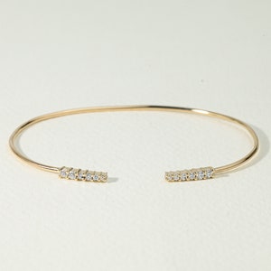 Diamond Cuff Bangle | Adjustable Round Cut Diamond Bangle | Minimal Gold Bracelet | Prong Set Diamond Cuff Jewelry, Unique Gift For Her