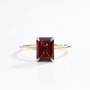 Emerald Cut Garnet Engagement Ring in Solid Gold - Red Garnet January Birthstone, Anniversary Gift Ring for Her