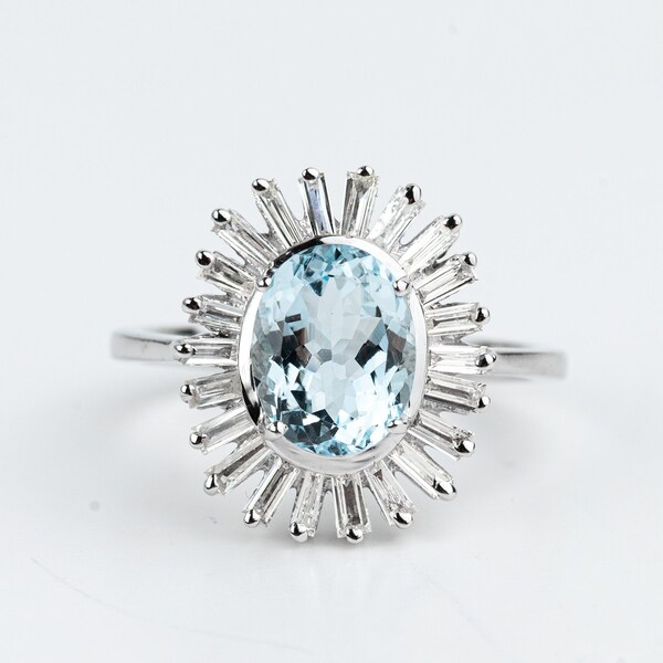 Aquamarine diamond halo engagement ring, halo ring, oval cut aquamarine, Aquamarine and diamond ring, Verlobungsring, March birthstone