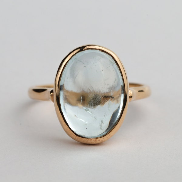 Aquamarine engagement ring, aquamarine statement ring, Big Aquamarine ring, March birthstone, Basic bezel set aquamarine ring in Solid Gold