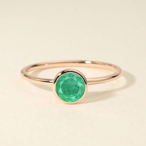 Natural Emerald 14K Gold Solitaire Engagement Ring | Emerald Gemstone Wedding Ring | Bezel Setting Ring - Elegant and Timeless Fine Jewelry