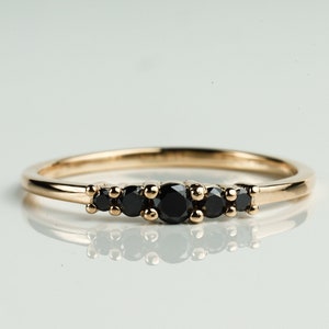 Black diamonds ring, Diamond stacking ring, black diamond stacking ring, stacking ring, dainty diamond ring, five stone ring