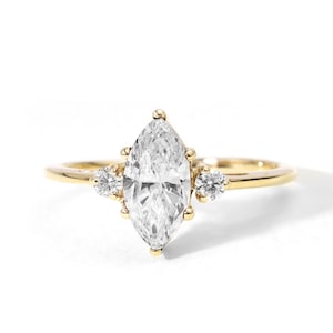 Natural Diamond Art Deco Marquise Engagement Ring | 14k Solid Gold Lab Grown Diamond Wedding Ring | Vintage-Inspired Bridal Jewelry