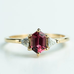 IGI Certified 14K Yellow Gold Tourmaline Engagement Ring, Art Deco Pink Tourmaline, October Birthstone, Ready to Ship Rubellite Ring