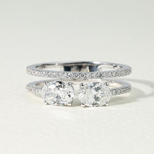 1.35 CT Lab Diamond Engagement Ring | Toi Et Moi Design | E VS Pear & Oval Cut Lab Created Diamonds | Adjustable Halo Ring, Gift For Her