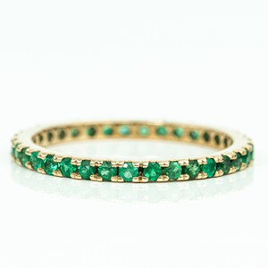 Emerald Wedding Ring, Stacking Band Full Eternity Ring, Zambian Emerald Dainty May Birthstone Jewelry, Unique Gift for Her