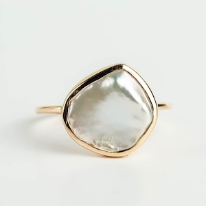 Barock Perlenring, 5 Karat weiße Perle Verlobungsring, große solide Goldperle Ring, einzigartiger Perlenschmuck, elegantes Geschenk für sie