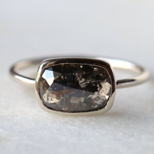 3CT Salt & Pepper Diamond Ring, 14K Gold Cushion Solitaire Engagement Ring