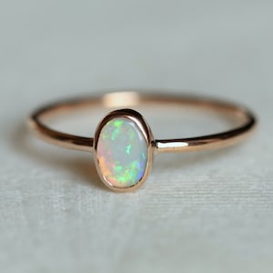 Australian Opal Ring - October Birthstone Cabochon Opal Ring in Gold - Fire Opal Jewelry