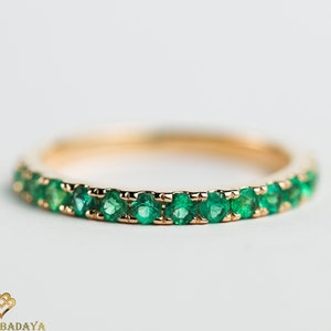 Emerald Wedding Ring, 2mm Emerald Wedding Band, Full Eternity Ring, Zambian Emerald Wedding Band, Dainty Ring, May Birthstone Jewelry