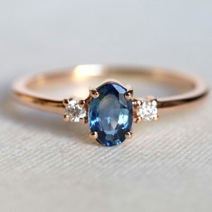 Three Stone Sapphire Engagement Ring - Blue Sapphire Anniversary Ring - Sapphire and Diamond Moissanite Ring - Elegant Jewelry for Her