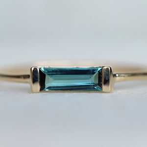 Blue tourmaline baguette ring, tourmaline ring, baguette tourmaline ring, Blue tourmaline ring, indicolite tourmaline ring