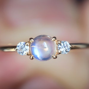 Rainbow moonstone ring, Moonstone engagement ring, stacking ring, Gold moonstone ring, Natural moonstone diamond ring, dainty promise ring