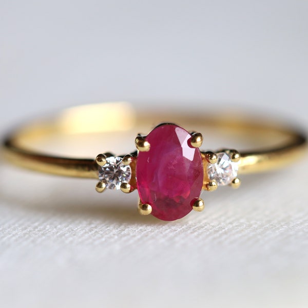 Ruby ring, Ruby engagement ring, july birthstone ring, anniversary ring, ruby and diamond, moissanite and ruby, stacking ring, dainty ring