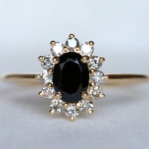 Black Diamond Engagement Ring | Gold Halo 1 Carat Diamond | Unique Black Diamond Ring | Halo Diamond Ring | Anniversary Gift For Her