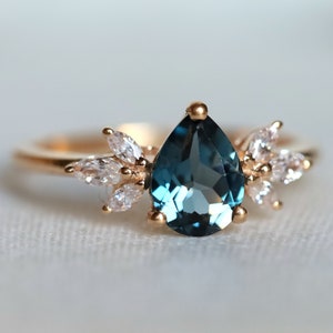 London Blue Topaz Ring, Twig Engagement Ring, Pear Engagement Ring ...
