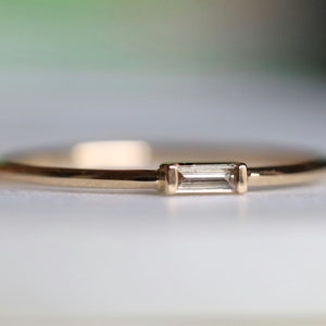 Diamond baguette stack ring. Solid Gold 9k, 14k, 18k, Stacking ring. Gold and diamond stacking ring. Dainty diamond ring, minimal ring