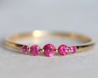 Ruby Stacking ring, Red Ruby, July birthstone ring, anniversary ring, ruby engagement, 5 stone ring, natural ruby, stacking ring, dainty