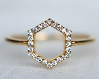 Hexagon Diamond Stacking Ring, Minimalist Jewelry Gift