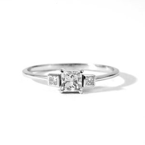 18k Solid Gold Princess Cut Diamond Engagement Ring, Certified Natural & Lab Grown Diamond White Gold Three Stone Ring, Trilogy Diamond Ring