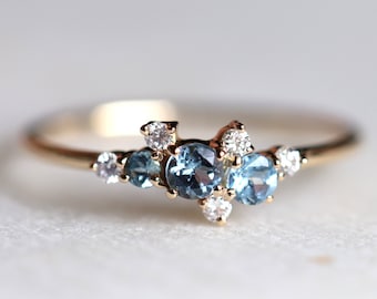 Aquamarine engagement ring, Cluster ring, Cluster engagement ring, Aquamarine diamond ring, Diamond cluster ring,  Aquamarine ring