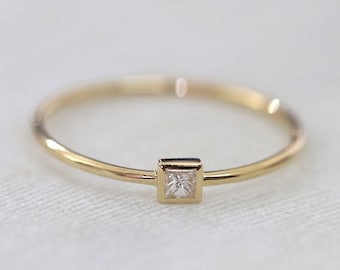 Princess cut diamond ring, Gold diamond ring, Stackable ring, Stacking diamond ring, Gold diamond ring, Dainty ring, silver ring