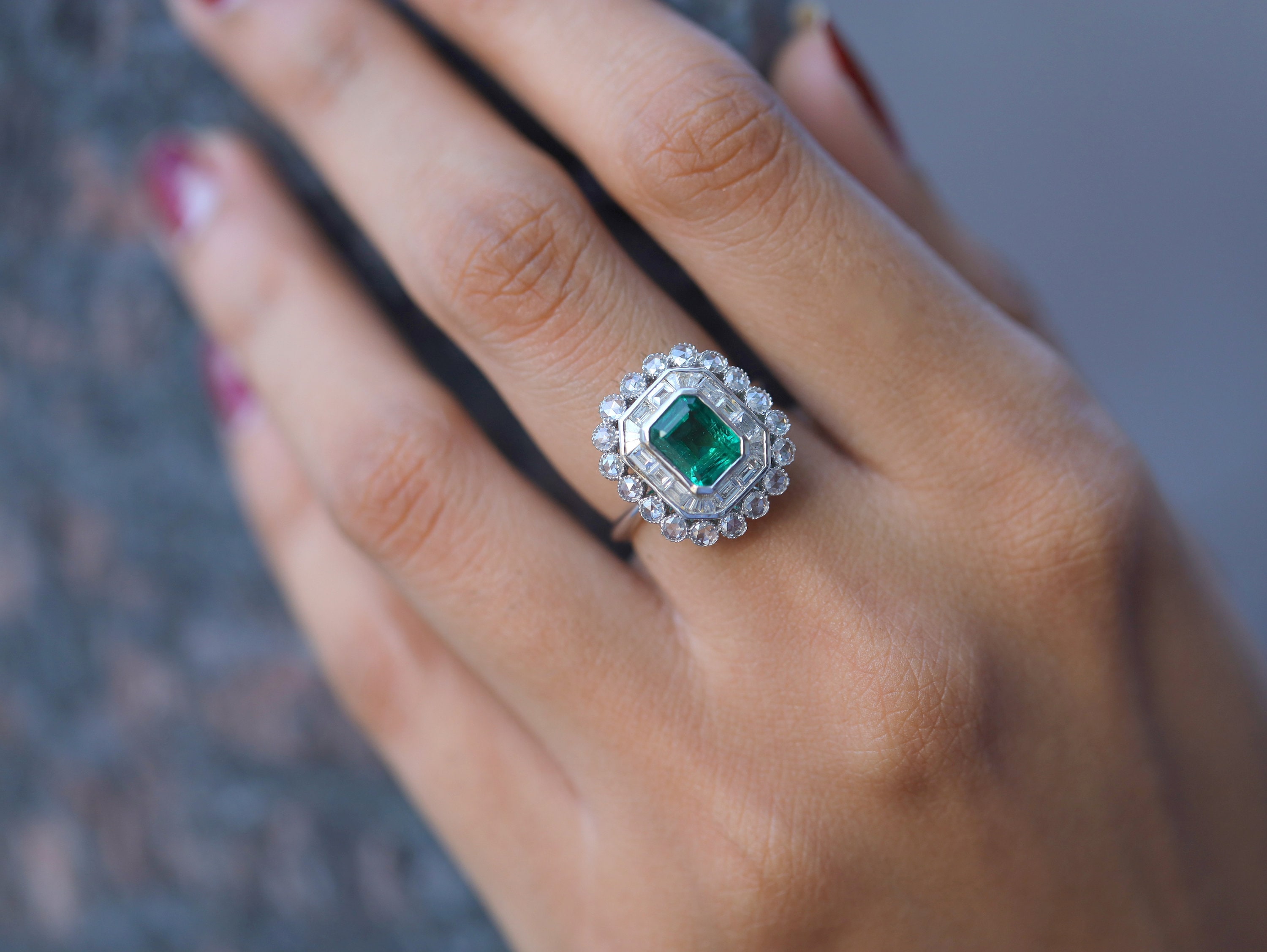 Antique Emerald Engagement Ring Green Emerald Engagement Etsy UK