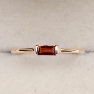 Red Garnet Baguette Ring - January Birthstone Stacking Garnet Ring - Minimalist Dainty Red Garnet Jewelry - Garnet Ring for Her
