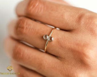 Anello con diamante taglio rosa marrone - Elegante fede impilabile in oro