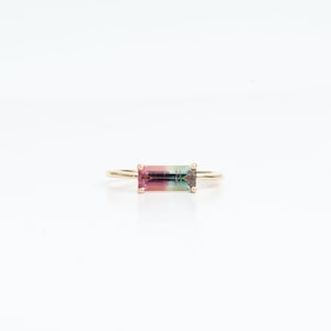 14k Solid Gold Wassermelone Turmalin Baguette Ring | Edelstein Schmuck