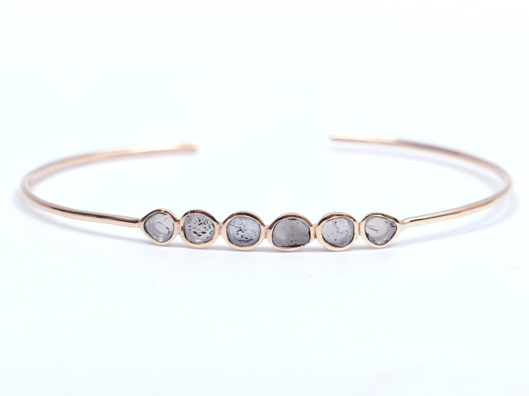 Slice Diamond Cuff Bangle Rose Cut Diamond Polki Bangle Gold Bracelet