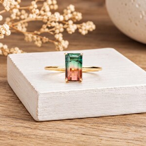Wassermelonen-Turmalin Verlobungsring, 14k Gold (Rosa und Grüner Stein)
