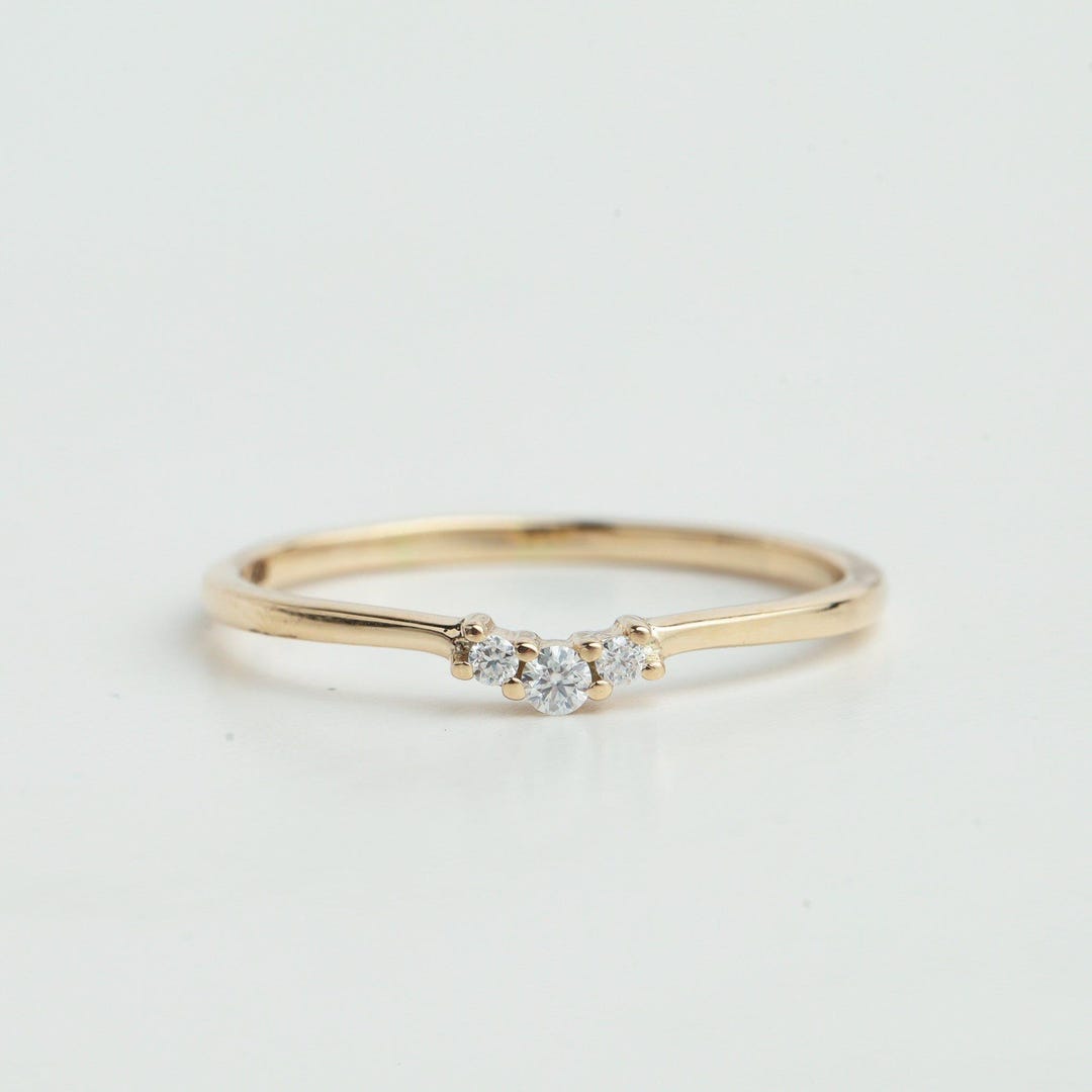 14k Solid Gold Diamond Stacking Ring | Minimalist Fine Jewelry - Etsy
