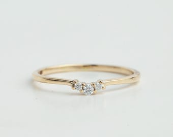 14k Solid Gold Diamond Stacking Ring | Minimalist Fine Jewelry