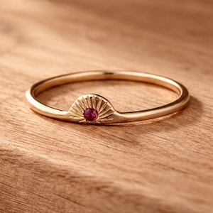 Ruby Sun Ring: Delicate 14K Gold Band - Natural July Birthstone