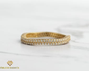 IGI Certified Wave Diamond Wedding Band, 14K Gold Pave Eternity Ring