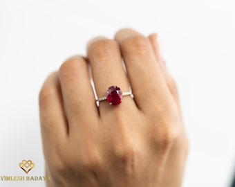 IGI Certified 4 Carat Ruby Engagement Ring, 18K Gold Solitaire, Diamond Accent