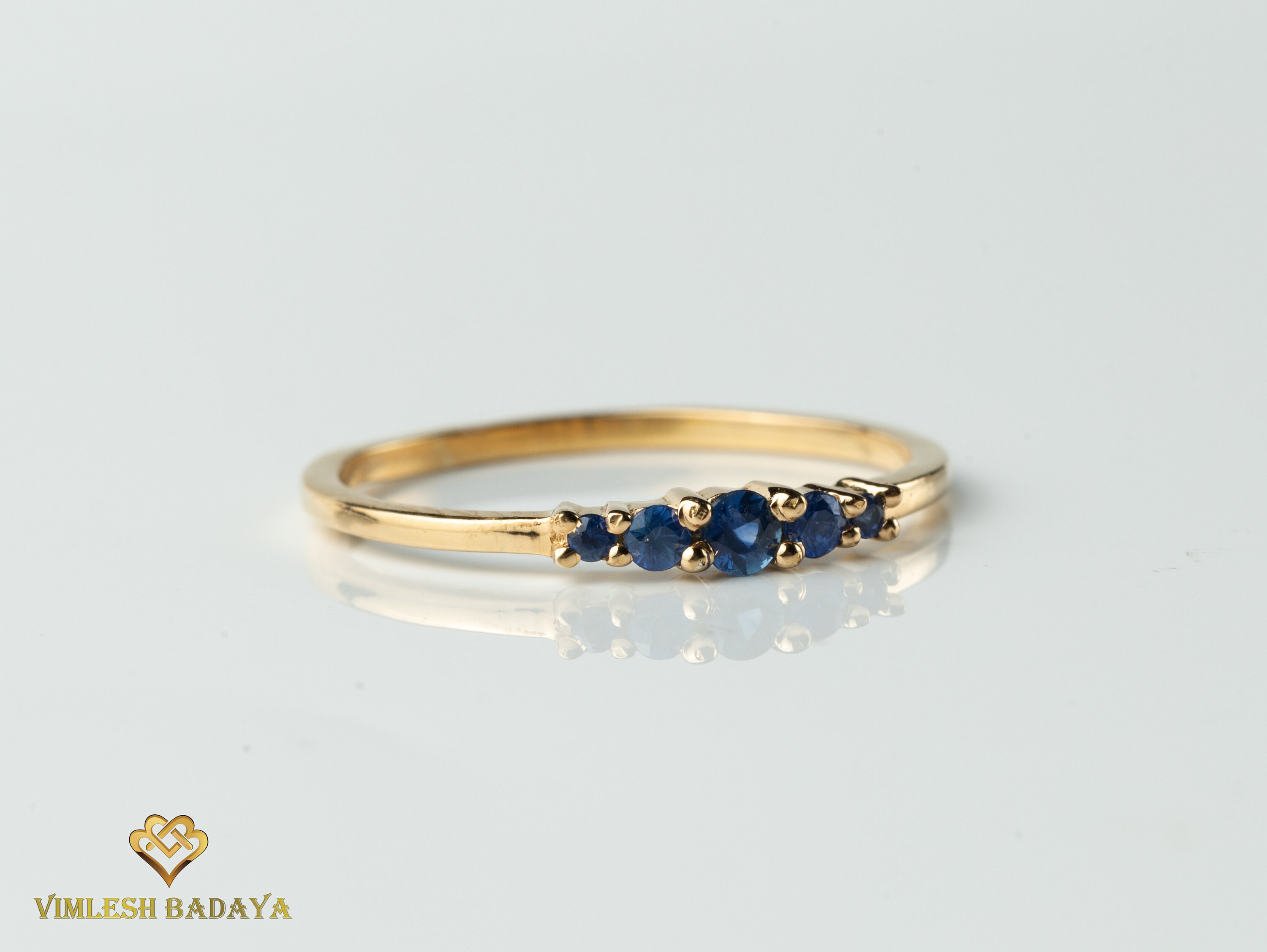 Blue Sapphire Stacking Ring 5 Stone Minimalist Stackable - Etsy