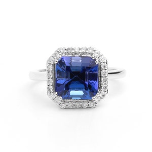 Tanzanite engagement ring, Emerald Cut 4.5 Carat Tanzanite, Art Deco engagement ring, White gold Wedding ring, anniversary ring